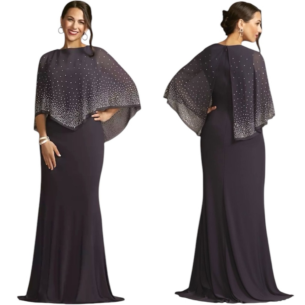 OLEG CASSINI CRYSTAL CAPE JERSEY
GOWN NWT